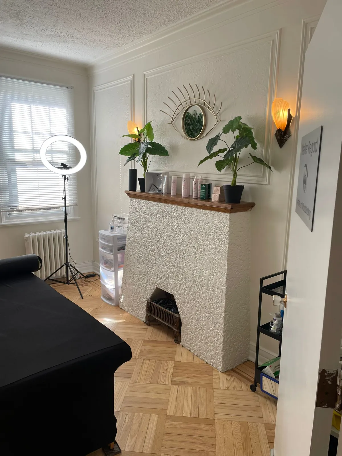 Corner of the atelier with mantel and plants